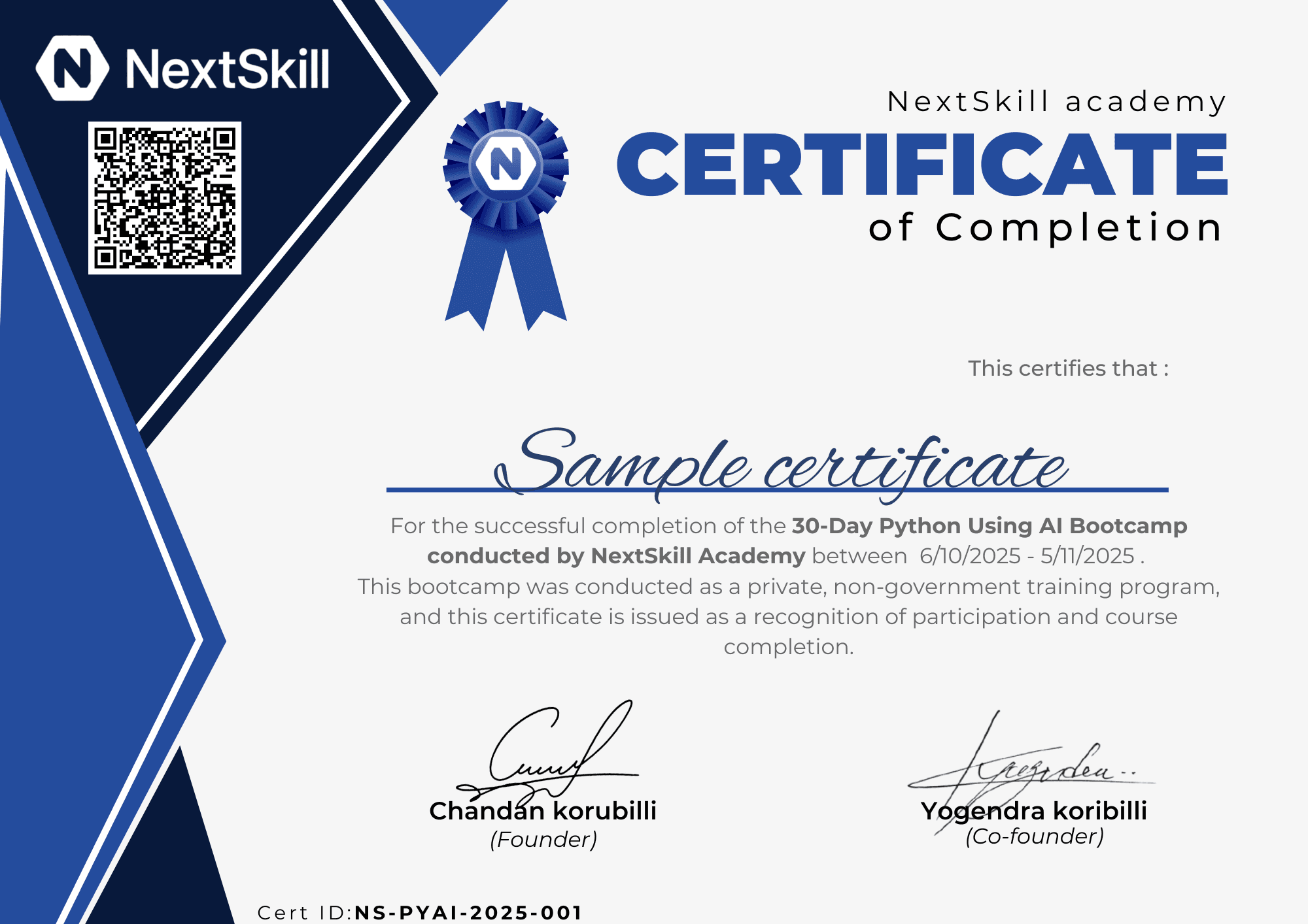 NextSkill Academy certificate of completion